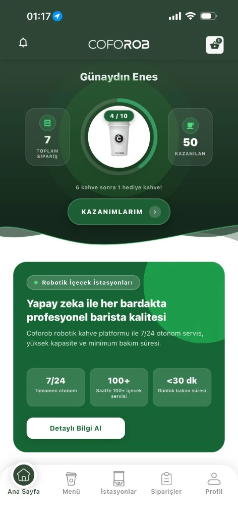 Schermata home di CofoAPP e avanzamento fedeltà